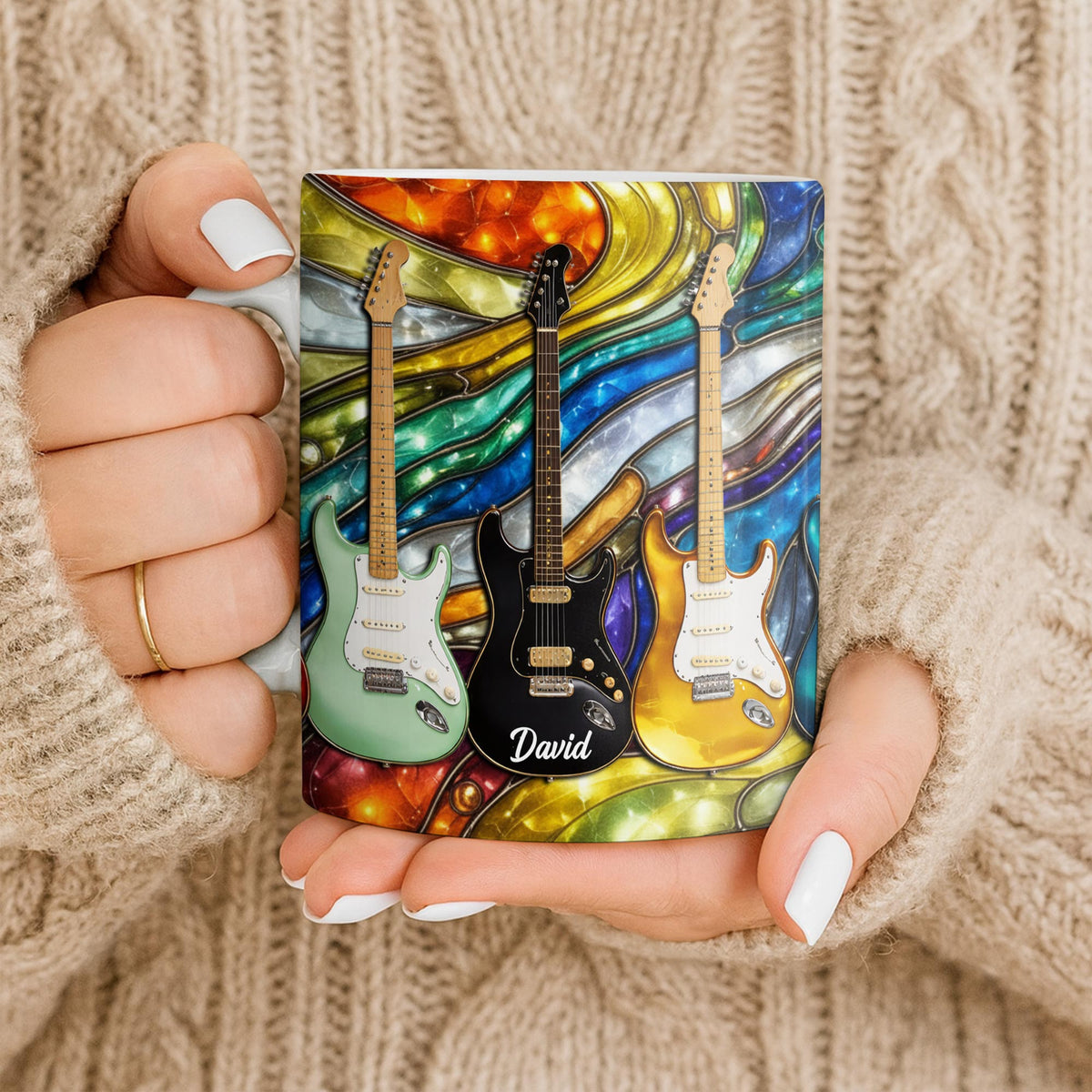 Custom Electric Guitar Art Coffee Mug - Personalized 11oz Ceramic Cup - Birthday Gift for Guitarists, Musicians, Rock Music Lovers - 9