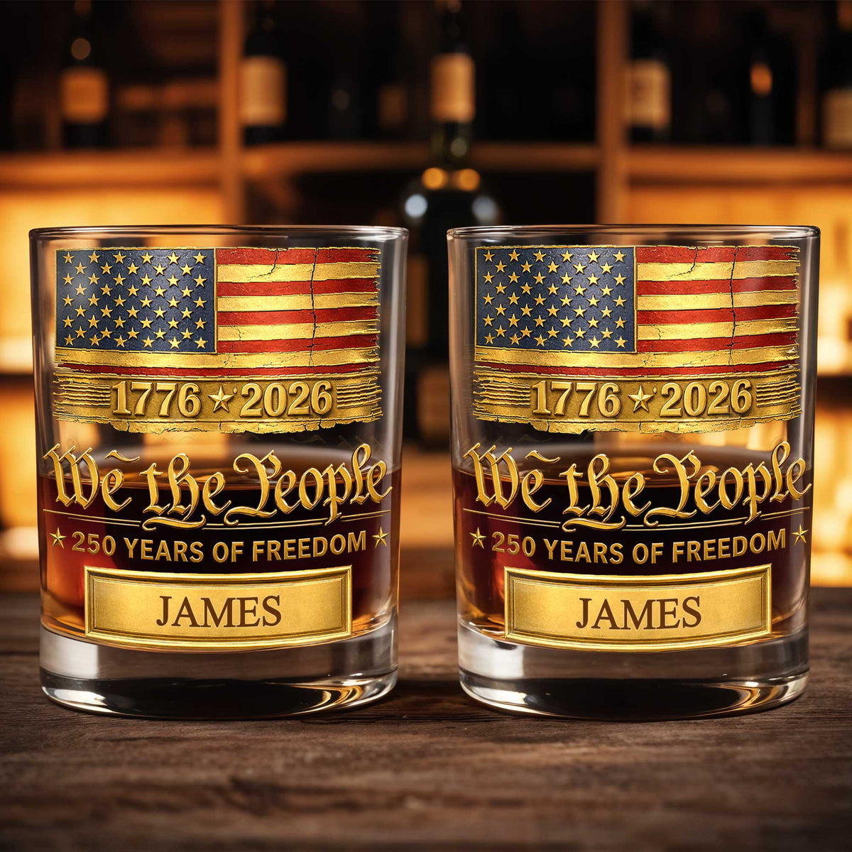 Custom "We the People 250 Years of Freedom" Whiskey Glass - Personalized 11oz Patriotic Rocks Cup - Independence Day Gift for Men - 5