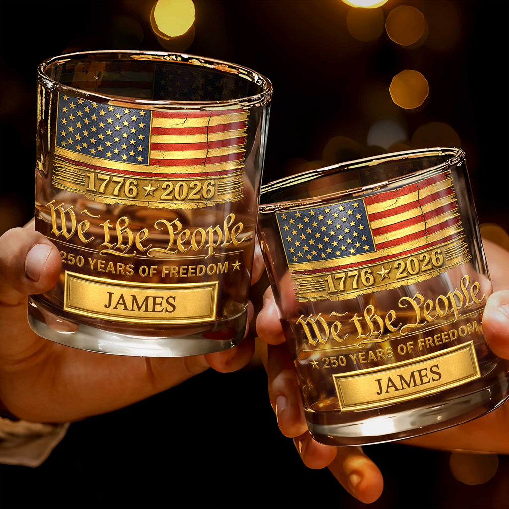 Custom "We the People 250 Years of Freedom" Whiskey Glass - Personalized 11oz Patriotic Rocks Cup - Independence Day Gift for Men - 2