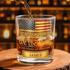 Custom "We the People 250 Years of Freedom" Whiskey Glass - Personalized 11oz Patriotic Rocks Cup - Independence Day Gift for Men - 6
