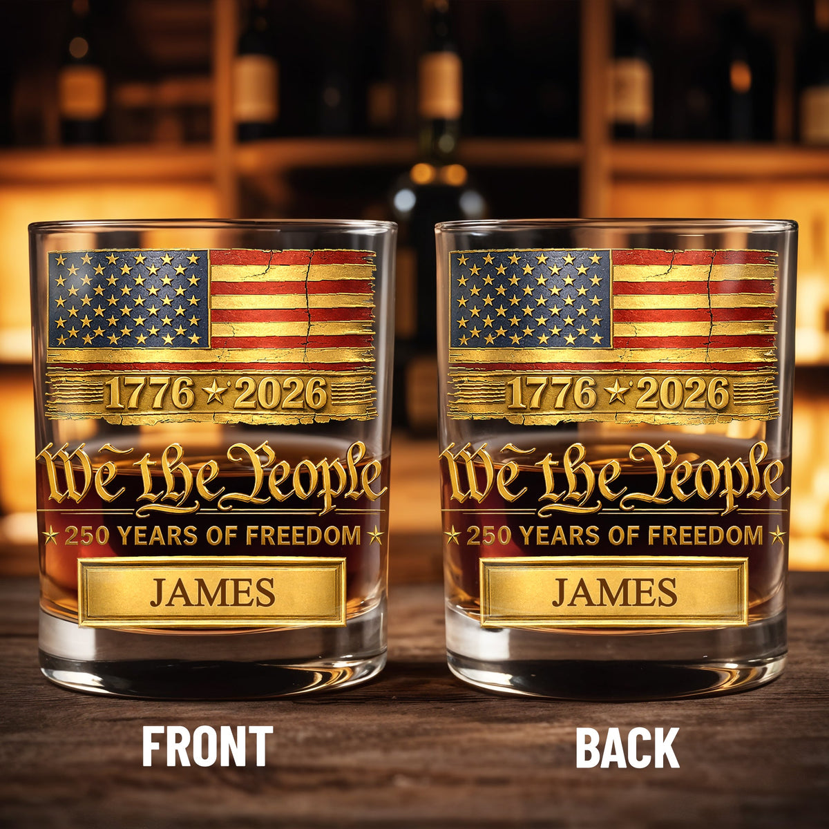 Custom "We the People 250 Years of Freedom" Whiskey Glass - Personalized 11oz Patriotic Rocks Cup - Independence Day Gift for Men - 3