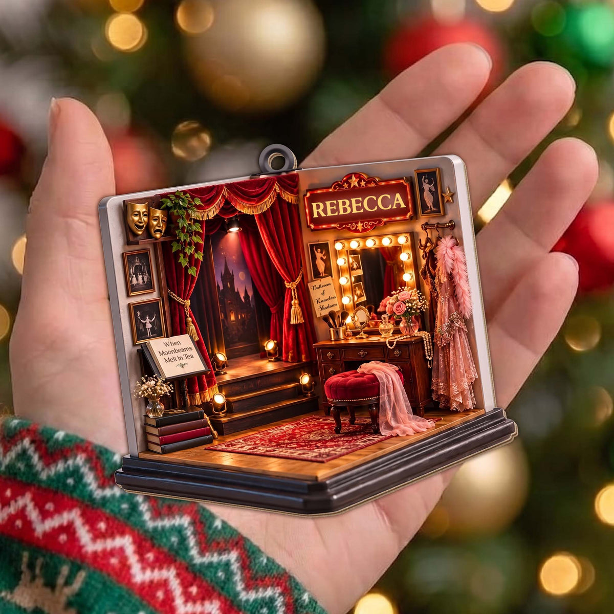 When Moonbeams Melt In Tea, Custom Wood Ornament, Gift For Theater Lovers - 3