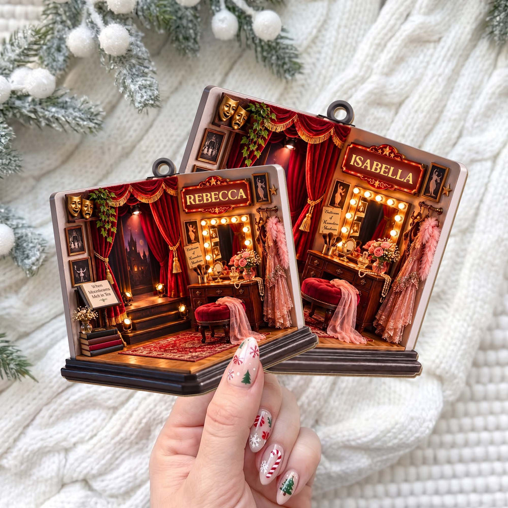 When Moonbeams Melt In Tea, Custom Wood Ornament, Gift For Theater Lovers - 4