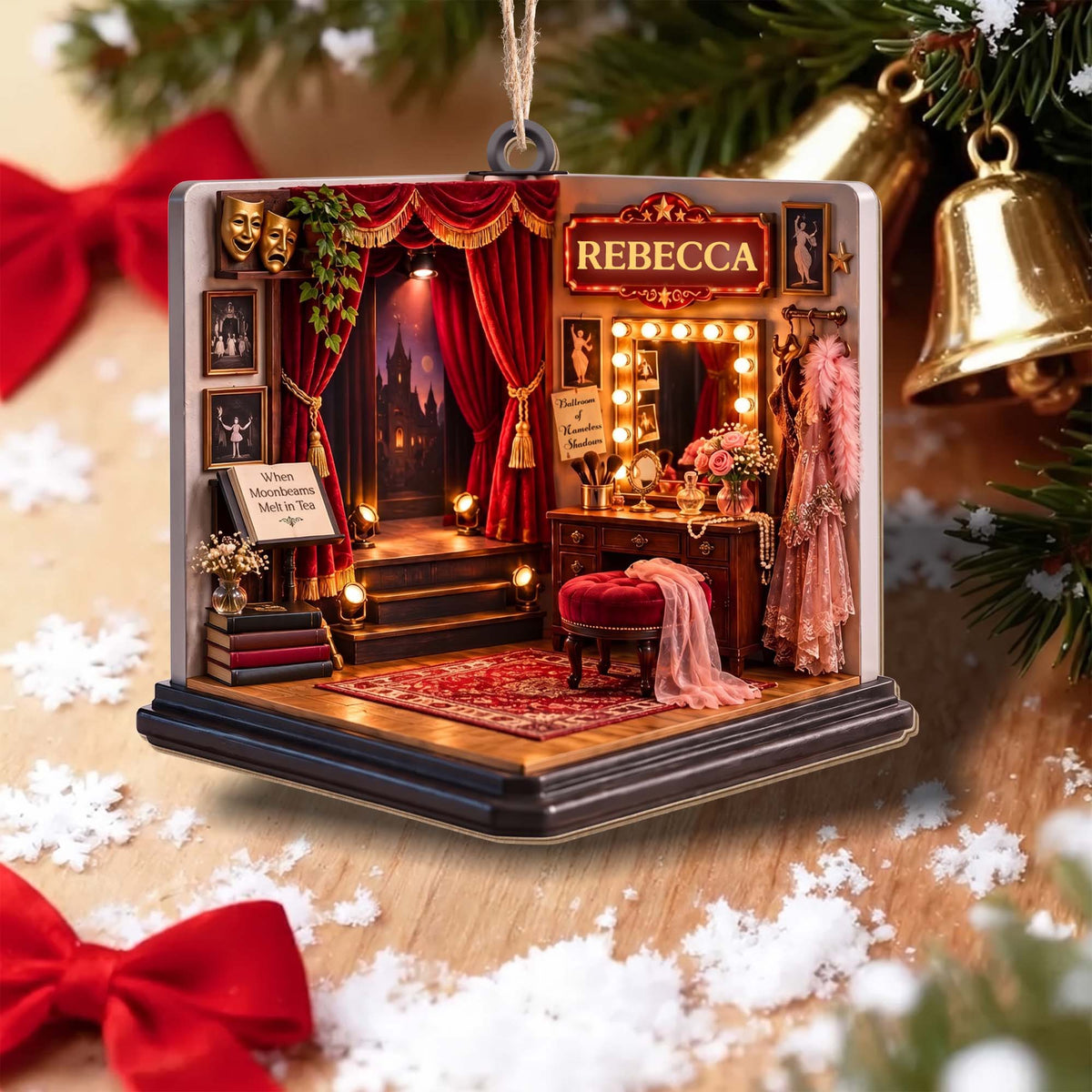 When Moonbeams Melt In Tea, Custom Wood Ornament, Gift For Theater Lovers - 6