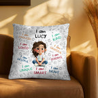 Personalized "I Am Enough, Loved, Brave" Pillow - Custom Cartoon Girl Affirmations Throw Pillow - Birthday Gift for Kids, Daughters - 6