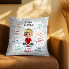 Personalized "I Am Enough, Loved, Brave" Pillow - Custom Cartoon Girl Affirmations Throw Pillow - Birthday Gift for Kids, Daughters - 8