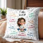Personalized "I Am Enough, Loved, Brave" Pillow - Custom Cartoon Girl Affirmations Throw Pillow - Birthday Gift for Kids, Daughters - 5