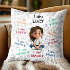 Personalized "I Am Enough, Loved, Brave" Pillow - Custom Cartoon Girl Affirmations Throw Pillow - Birthday Gift for Kids, Daughters - 3