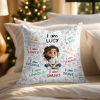 Personalized "I Am Enough, Loved, Brave" Pillow - Custom Cartoon Girl Affirmations Throw Pillow - Birthday Gift for Kids, Daughters - 9
