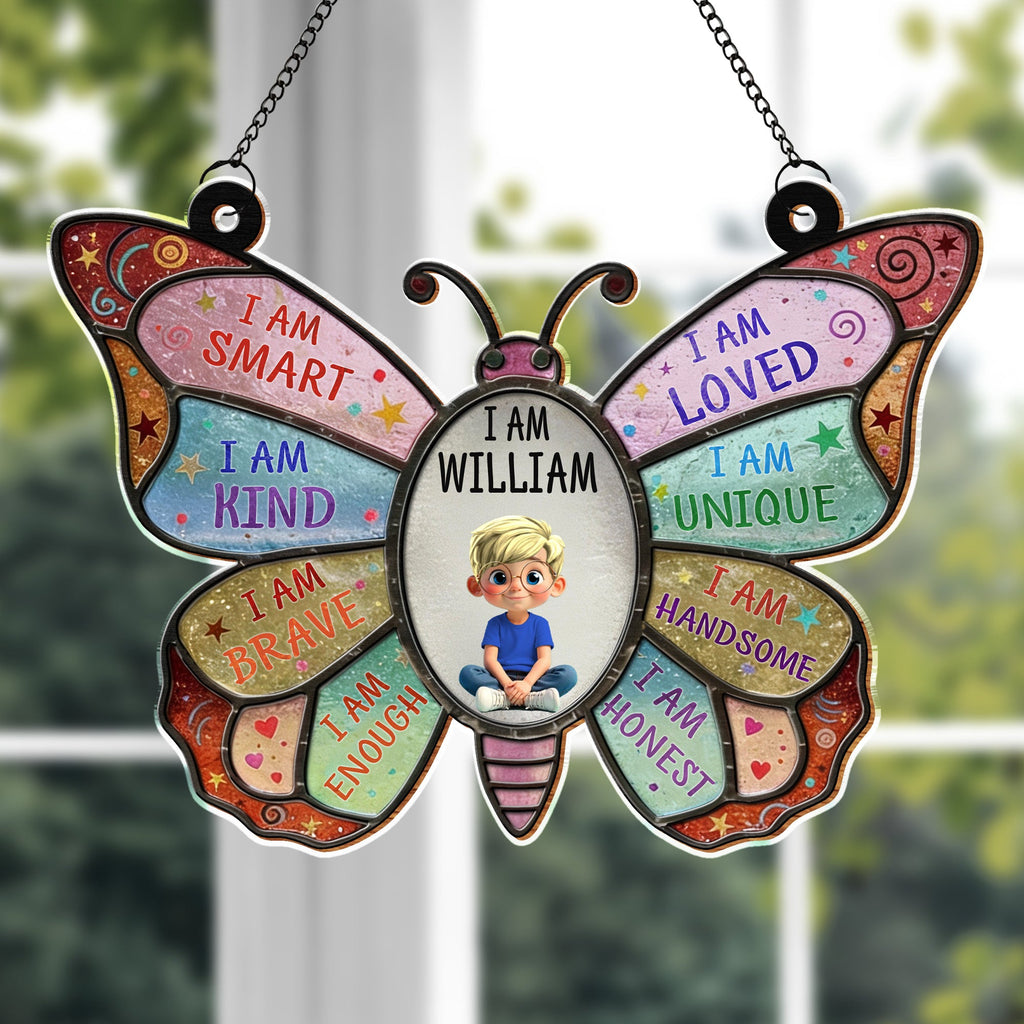 Custom "I Am Smart, I Am Kind" Suncatcher - Personalized Butterfly Affirmations Acrylic Window Hanging Decor - Educational Gift for Kids - 2