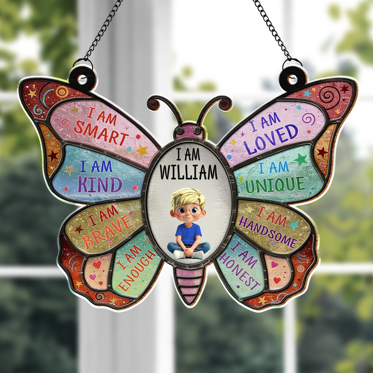 Custom "I Am Smart, I Am Kind" Suncatcher - Personalized Butterfly Affirmations Acrylic Window Hanging Decor - Educational Gift for Kids - 2