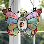 Custom "I Am Smart, I Am Kind" Suncatcher - Personalized Butterfly Affirmations Acrylic Window Hanging Decor - Educational Gift for Kids - 1