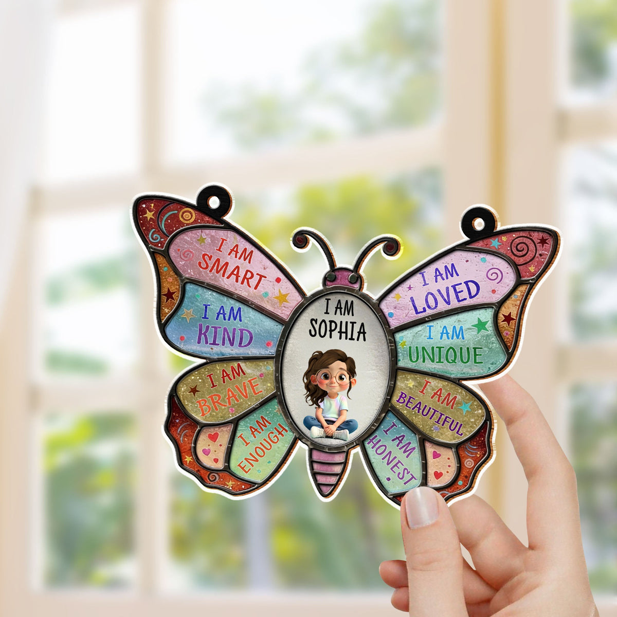 Custom "I Am Smart, I Am Kind" Suncatcher - Personalized Butterfly Affirmations Acrylic Window Hanging Decor - Educational Gift for Kids - 3