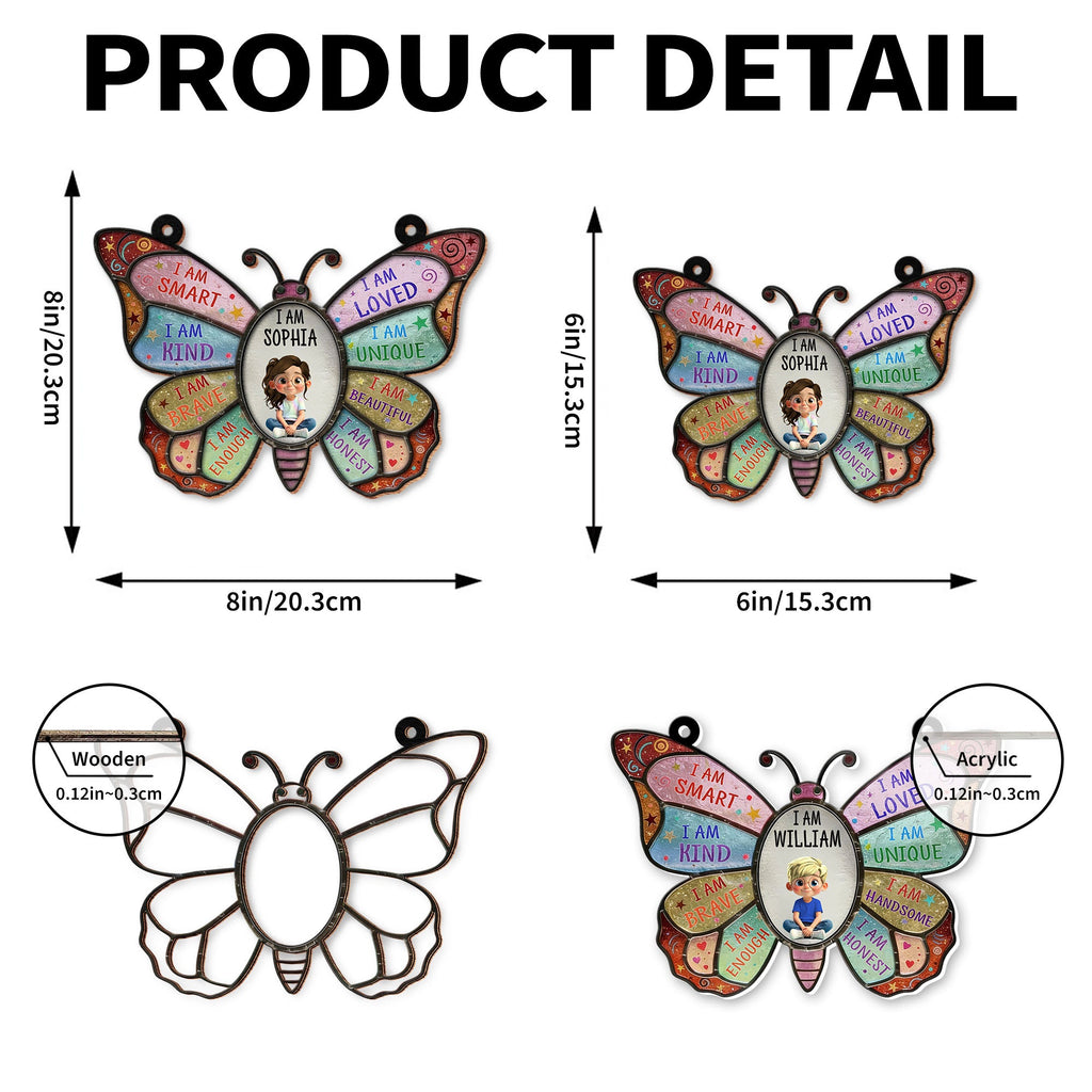 Custom "I Am Smart, I Am Kind" Suncatcher - Personalized Butterfly Affirmations Acrylic Window Hanging Decor - Educational Gift for Kids - 5