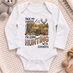 Pack My Diapers Hunting With Grandpa, Personalized Long Sleeve Baby Onesie - 1
