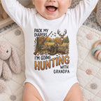 Pack My Diapers Hunting With Grandpa, Personalized Long Sleeve Baby Onesie - 4