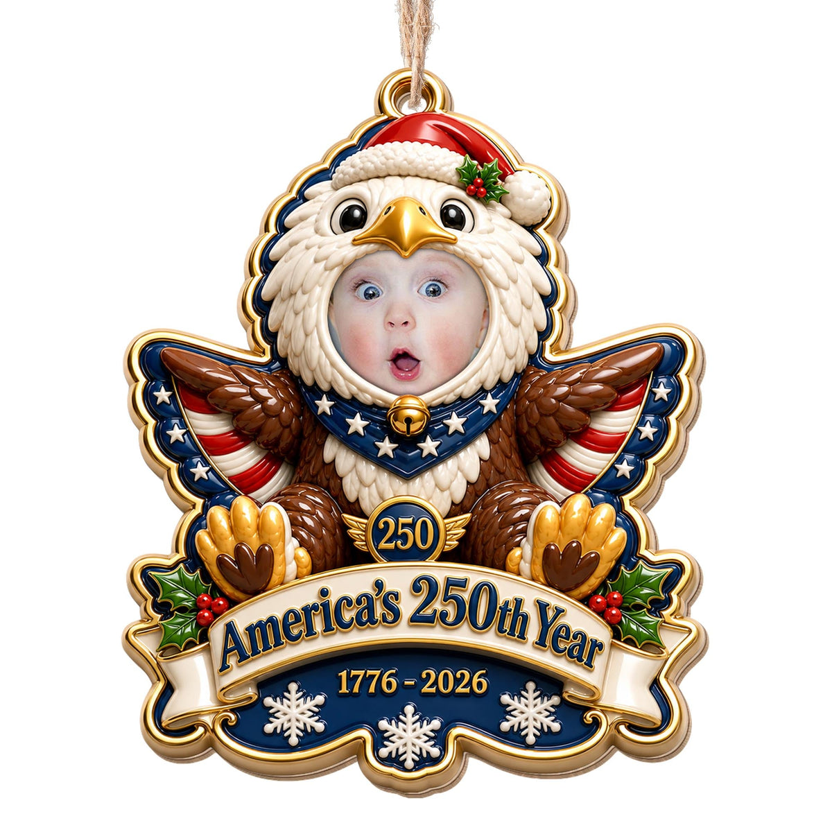 America's 250th Year Patriotic Eagle, Personalized Custom Wood Ornament, Gift For Grandkids - 13