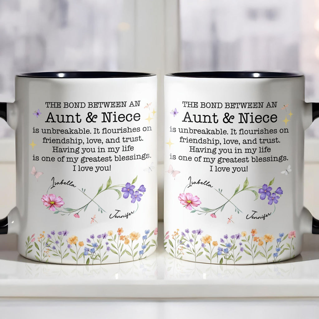 Custom "The Bond Between Aunt & Niece" Mug - 11oz Ceramic Accent Coffee Cup - Mother's Day, Birthday Floral Gift for Auntie, Niece - 4