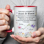 Custom "The Bond Between Aunt & Niece" Mug - 11oz Ceramic Accent Coffee Cup - Mother's Day, Birthday Floral Gift for Auntie, Niece - 5