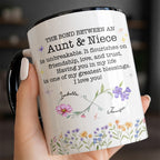 Custom "The Bond Between Aunt & Niece" Mug - 11oz Ceramic Accent Coffee Cup - Mother's Day, Birthday Floral Gift for Auntie, Niece - 2