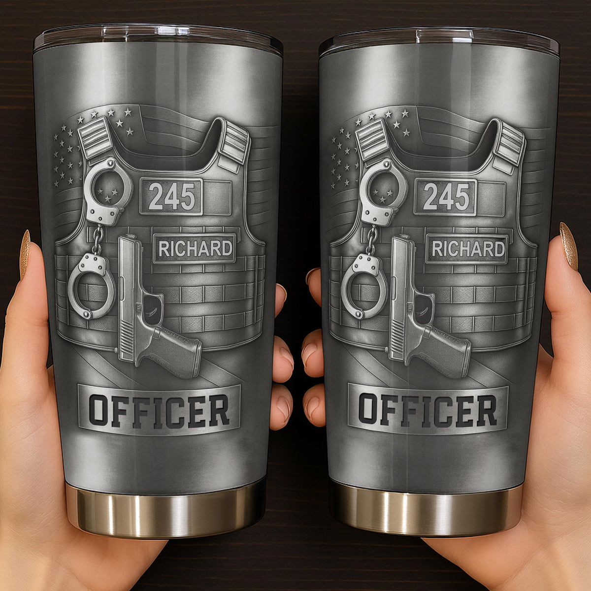Honor Your Dedication, Police Badge Handcuffs Gun, Personalized Tumbler, Gift For Law Enforcement Officers - 2