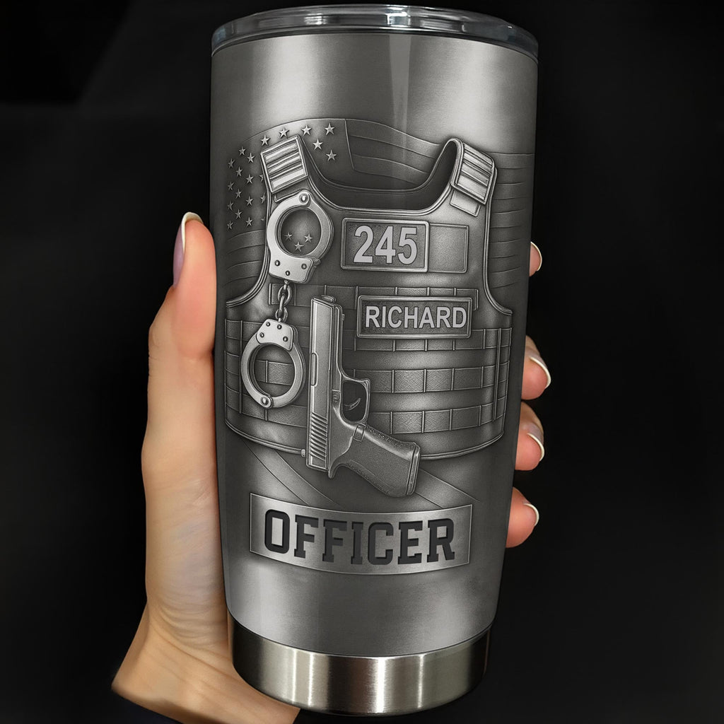 Honor Your Dedication, Police Badge Handcuffs Gun, Personalized Tumbler, Gift For Law Enforcement Officers - 1