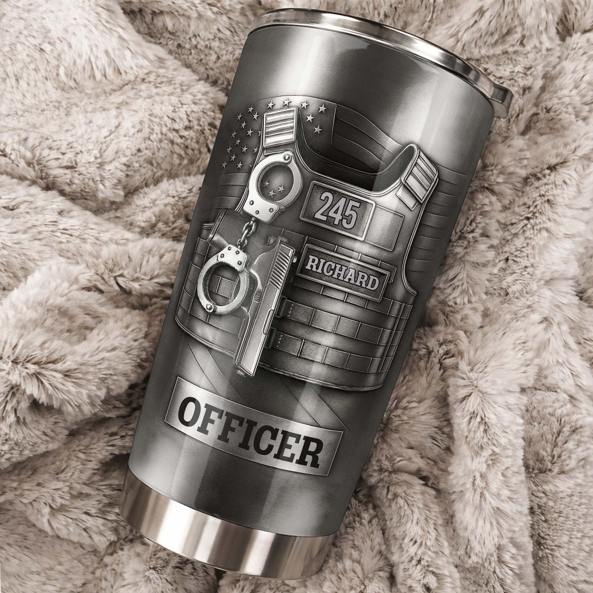 Beloved Officer Personalized Tumbler With Police Badge, Handcuffs, Pistol, Gift For Law Enforcement - 3