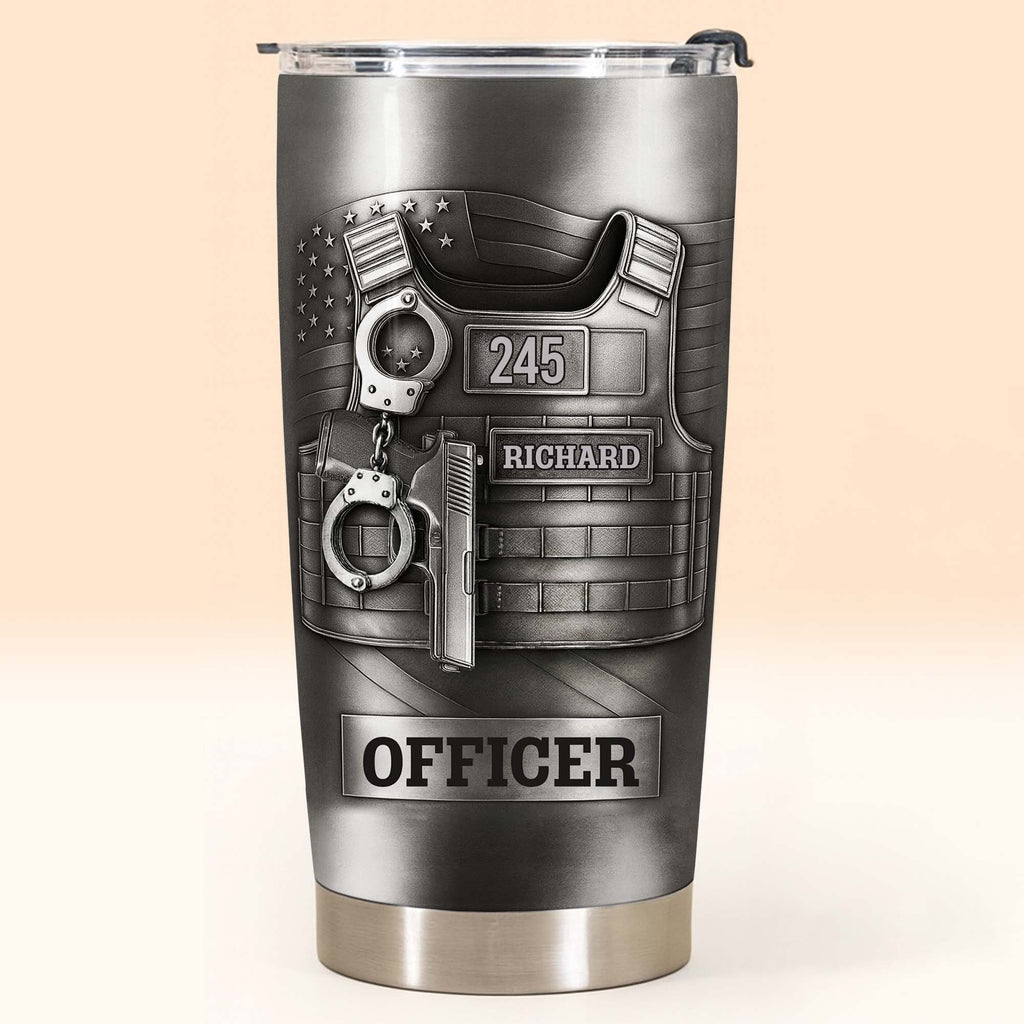Beloved Officer Personalized Tumbler With Police Badge, Handcuffs, Pistol, Gift For Law Enforcement - 11