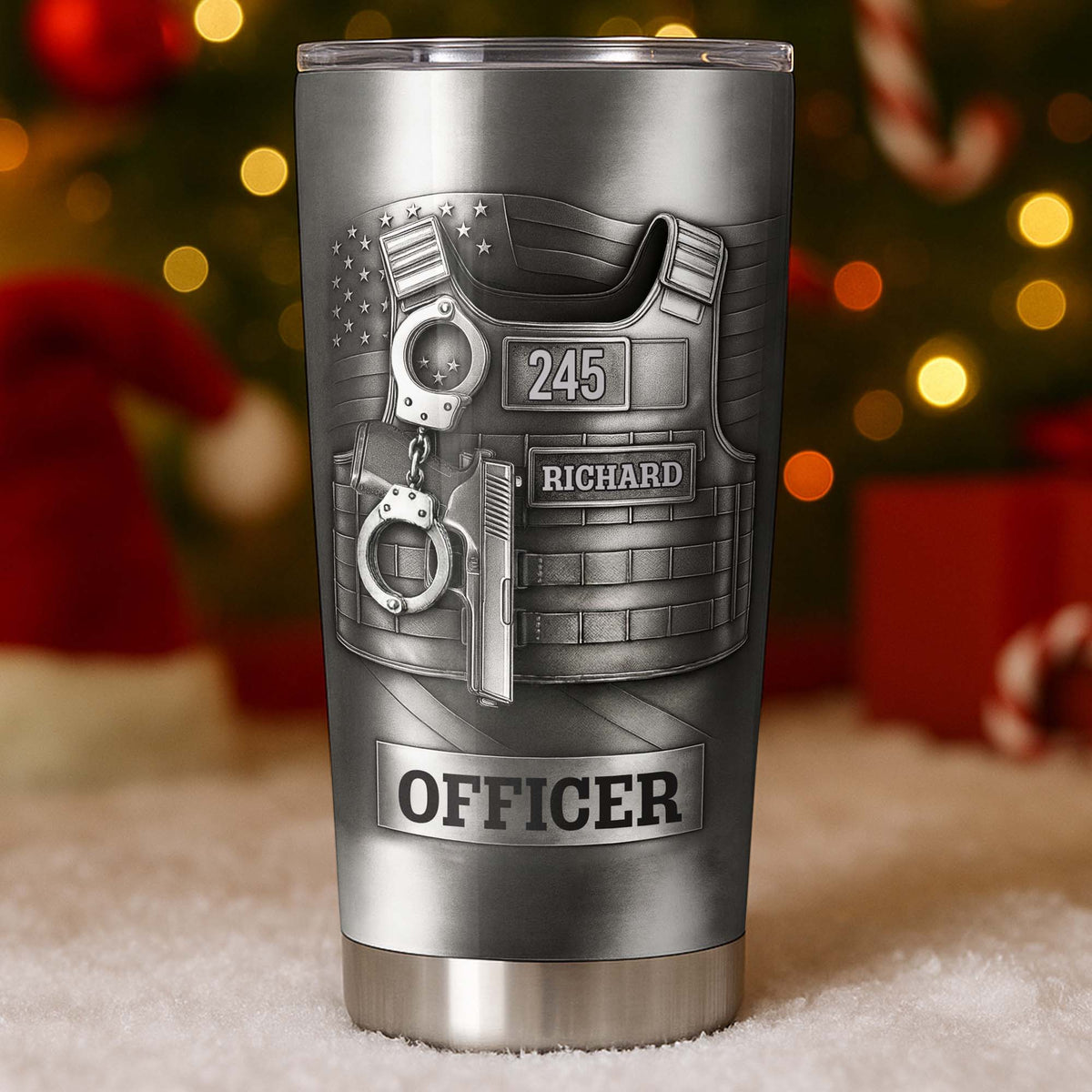 Beloved Officer Personalized Tumbler With Police Badge, Handcuffs, Pistol, Gift For Law Enforcement - 5