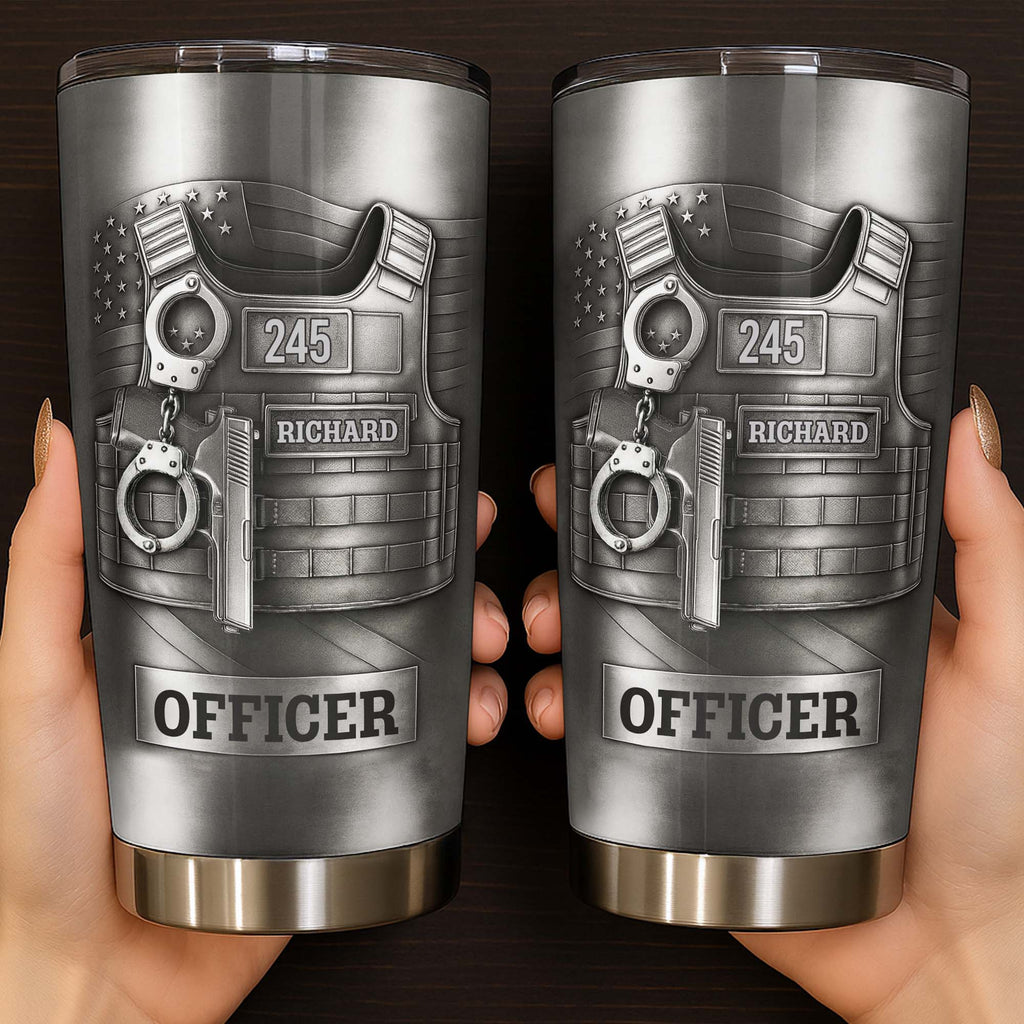 Beloved Officer Personalized Tumbler With Police Badge, Handcuffs, Pistol, Gift For Law Enforcement - 2