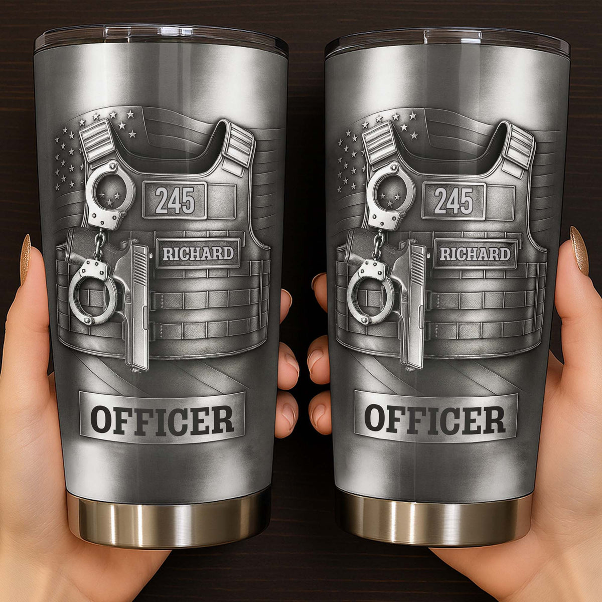 Beloved Officer Personalized Tumbler With Police Badge, Handcuffs, Pistol, Gift For Law Enforcement - 2