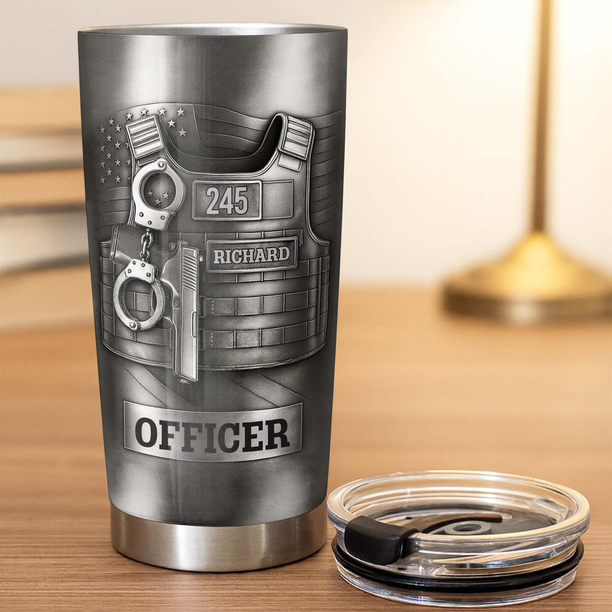 Beloved Officer Personalized Tumbler With Police Badge, Handcuffs, Pistol, Gift For Law Enforcement - 6