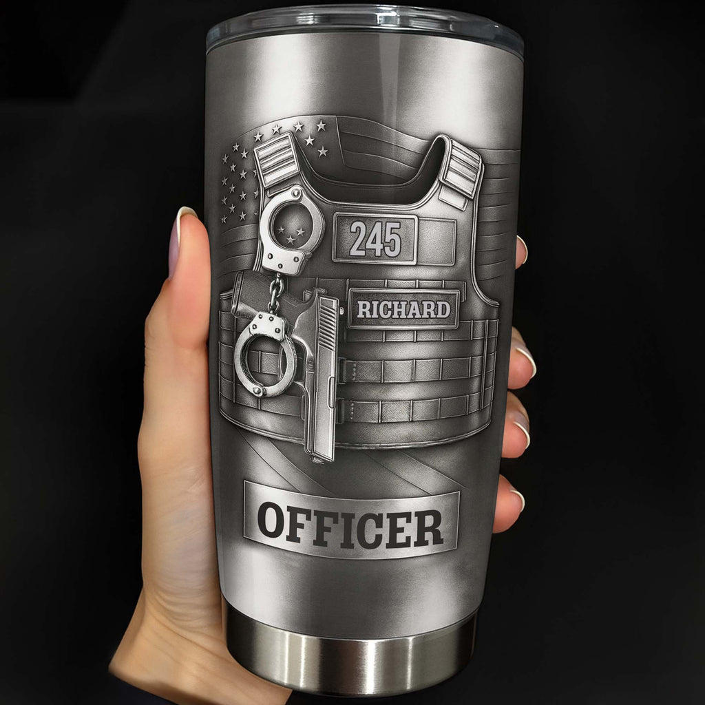 Beloved Officer Personalized Tumbler With Police Badge, Handcuffs, Pistol, Gift For Law Enforcement - 1