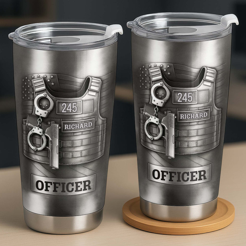 Beloved Officer Personalized Tumbler With Police Badge, Handcuffs, Pistol, Gift For Law Enforcement - 9