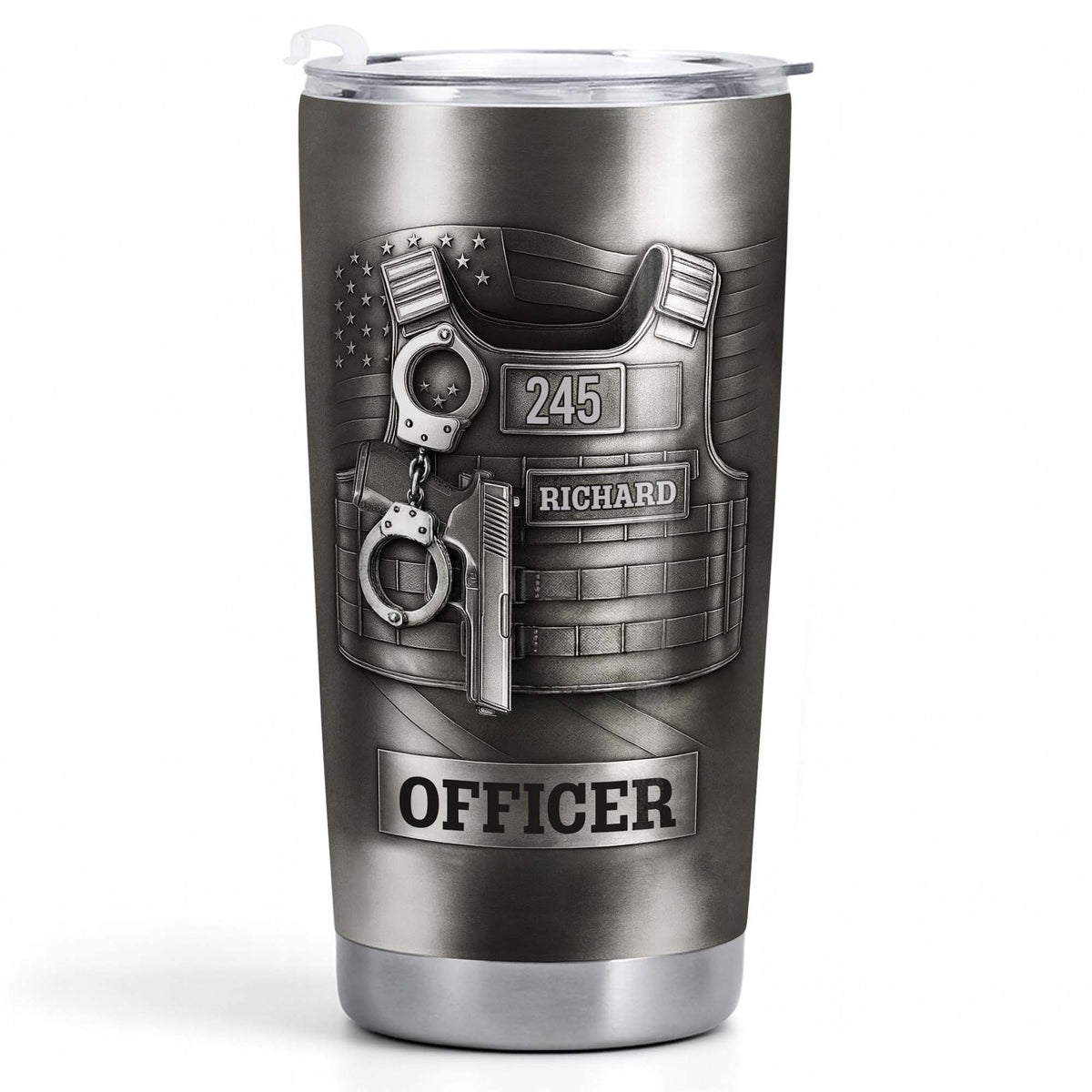 Beloved Officer Personalized Tumbler With Police Badge, Handcuffs, Pistol, Gift For Law Enforcement - 10