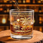 Every Sip Tastes Like Happy Retirement, Palm Trees Beach Chair Sun, Personalized Custom Whiskey Glass, Gift For Retirees - 4