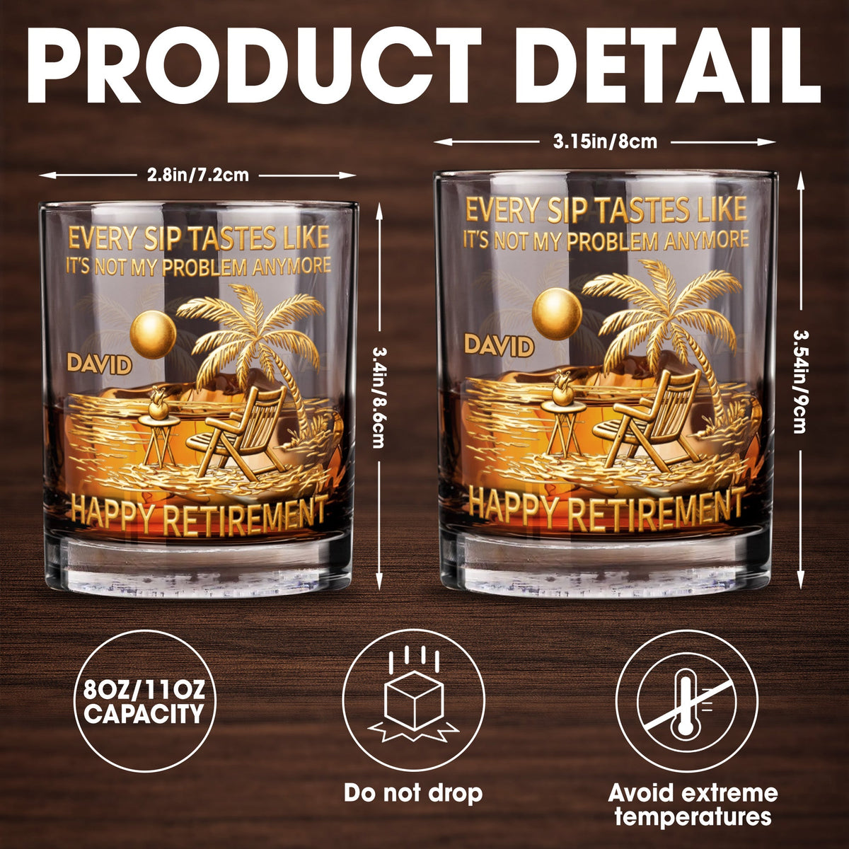 Every Sip Tastes Like Happy Retirement, Palm Trees Beach Chair Sun, Personalized Custom Whiskey Glass, Gift For Retirees - 5