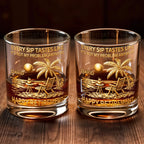 Every Sip Tastes Like Happy Retirement, Palm Trees Beach Chair Sun, Personalized Custom Whiskey Glass, Gift For Retirees - 7