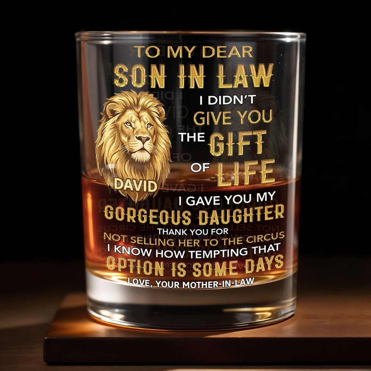 Personalized "To My Dear Son-In-Law" Whiskey Glass - Custom 11oz Rocks Glass Bourbon Cup - Wedding, Birthday Gift for Son in Law - 1