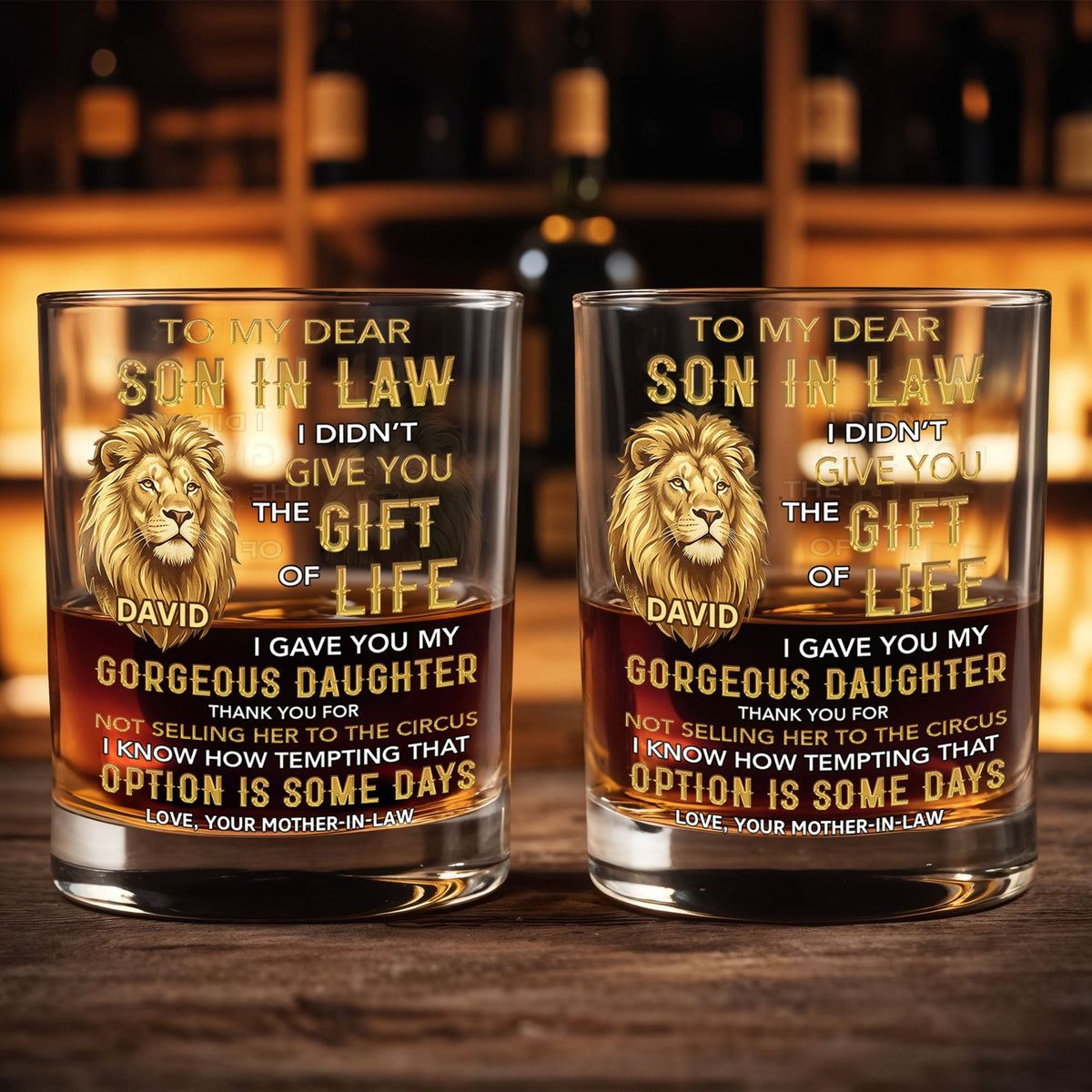 Personalized "To My Dear Son-In-Law" Whiskey Glass - Custom 11oz Rocks Glass Bourbon Cup - Wedding, Birthday Gift for Son in Law - 2