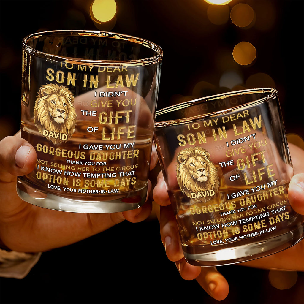 Personalized "To My Dear Son-In-Law" Whiskey Glass - Custom 11oz Rocks Glass Bourbon Cup - Wedding, Birthday Gift for Son in Law - 3