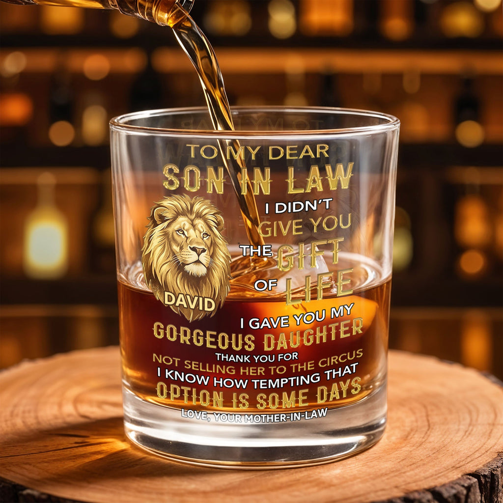 Personalized "To My Dear Son-In-Law" Whiskey Glass - Custom 11oz Rocks Glass Bourbon Cup - Wedding, Birthday Gift for Son in Law - 4