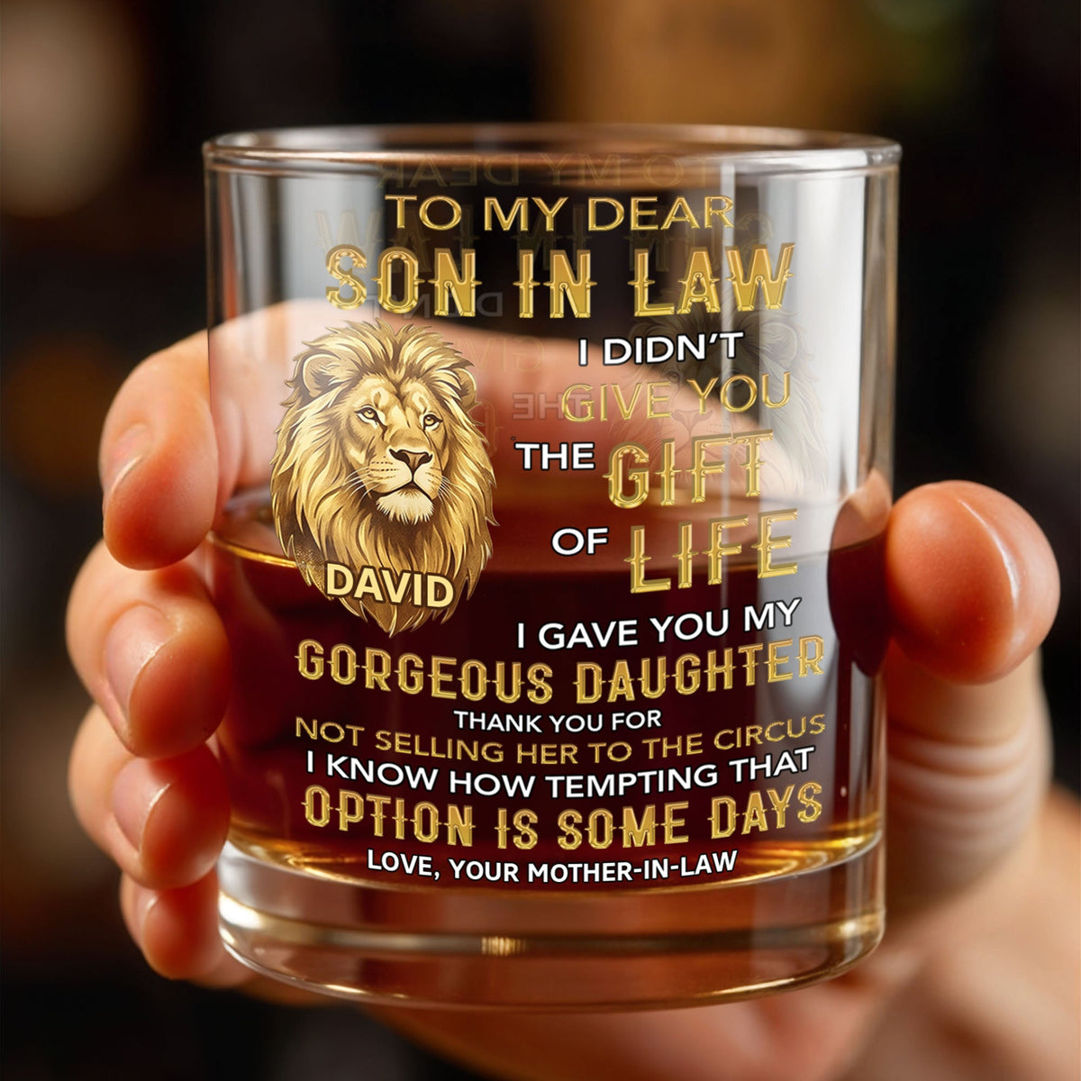 Personalized "To My Dear Son-In-Law" Whiskey Glass - Custom 11oz Rocks Glass Bourbon Cup - Wedding, Birthday Gift for Son in Law - 6