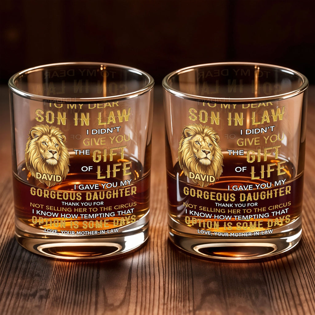 Personalized "To My Dear Son-In-Law" Whiskey Glass - Custom 11oz Rocks Glass Bourbon Cup - Wedding, Birthday Gift for Son in Law - 7