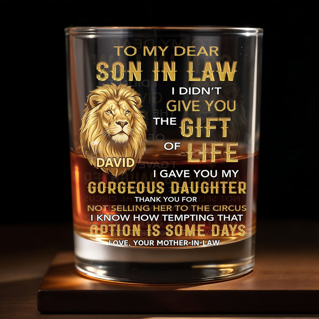 Personalized "To My Dear Son-In-Law" Whiskey Glass - Custom 11oz Rocks Glass Bourbon Cup - Wedding, Birthday Gift for Son in Law - 8