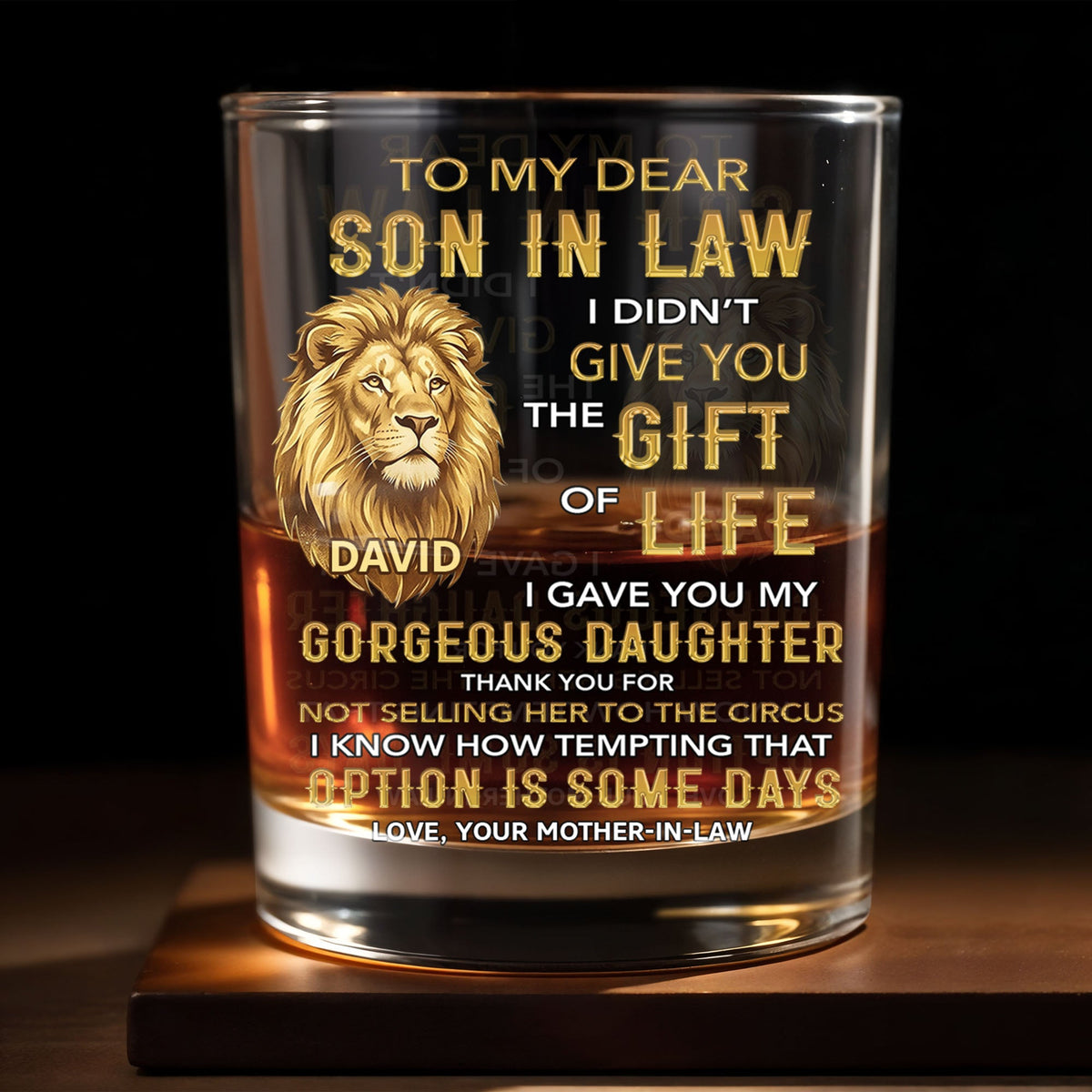 Personalized "To My Dear Son-In-Law" Whiskey Glass - Custom 11oz Rocks Glass Bourbon Cup - Wedding, Birthday Gift for Son in Law - 8