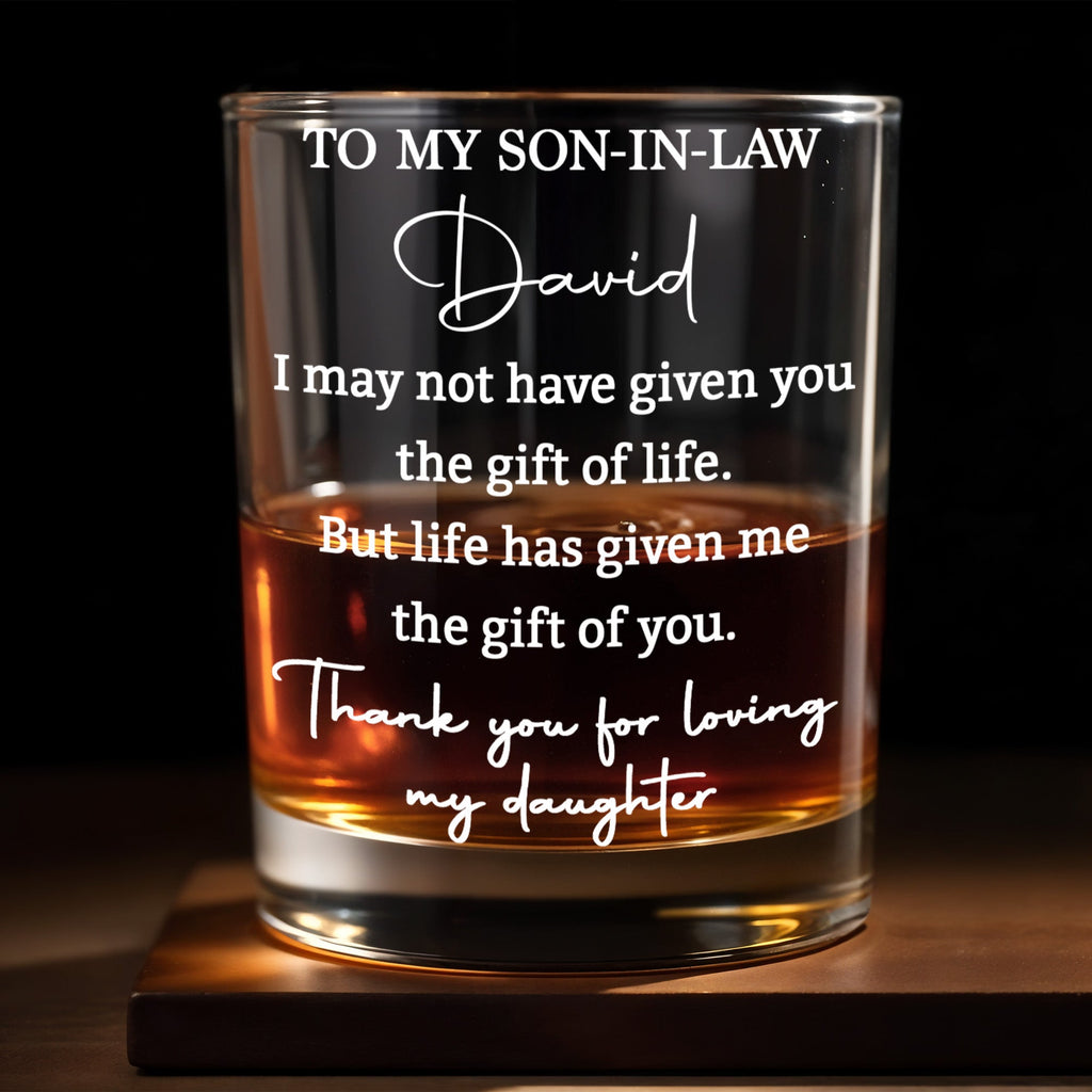Personalized "To My Son In Law" Whiskey Glass - Custom 11oz Rocks Glass Cup - Birthday, Wedding, Christmas Gift for Son-in-Law - 1