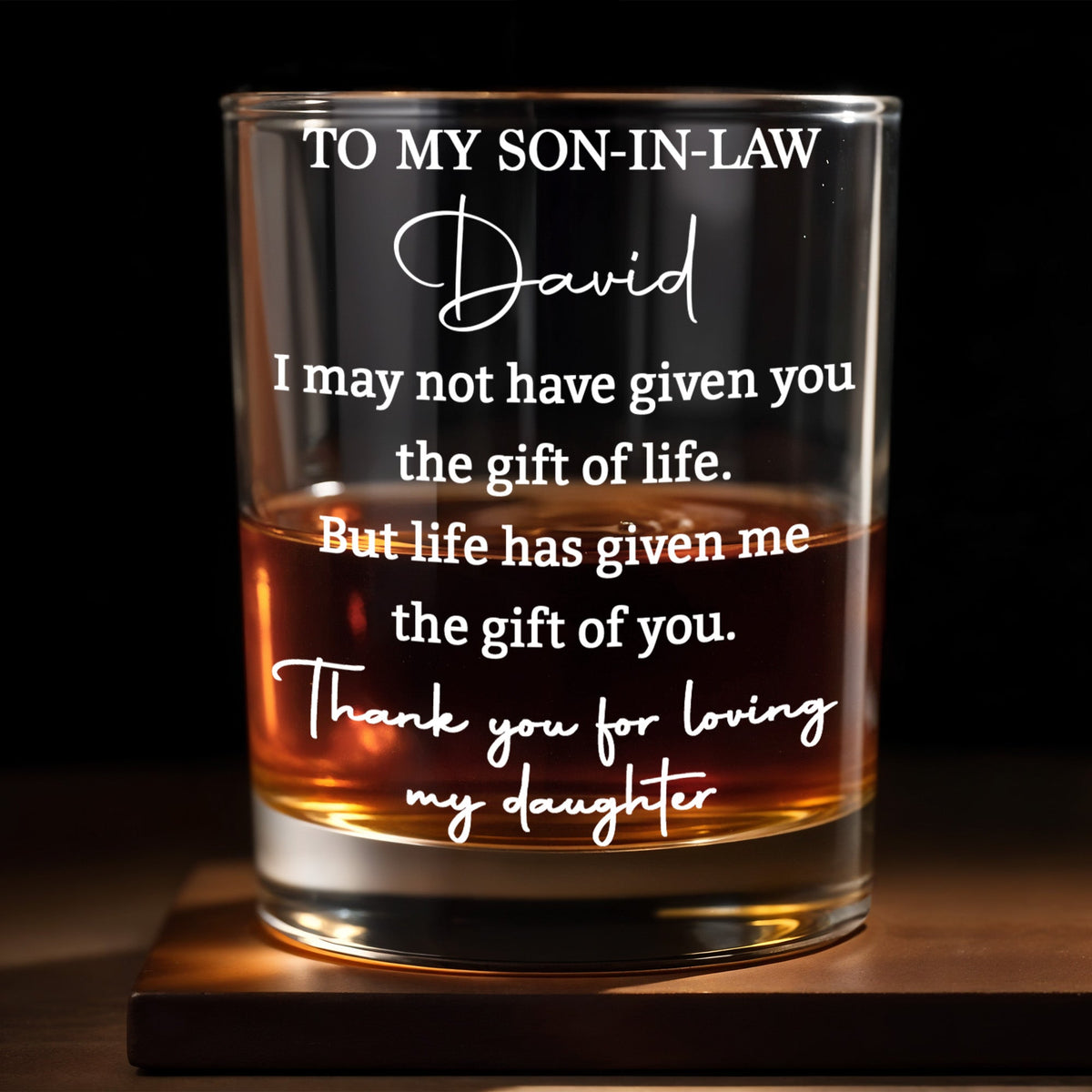 Personalized "To My Son In Law" Whiskey Glass - Custom 11oz Rocks Glass Cup - Birthday, Wedding, Christmas Gift for Son-in-Law - 1
