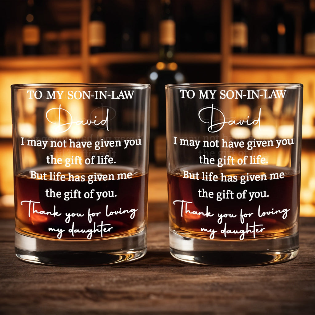 Personalized "To My Son In Law" Whiskey Glass - Custom 11oz Rocks Glass Cup - Birthday, Wedding, Christmas Gift for Son-in-Law - 2