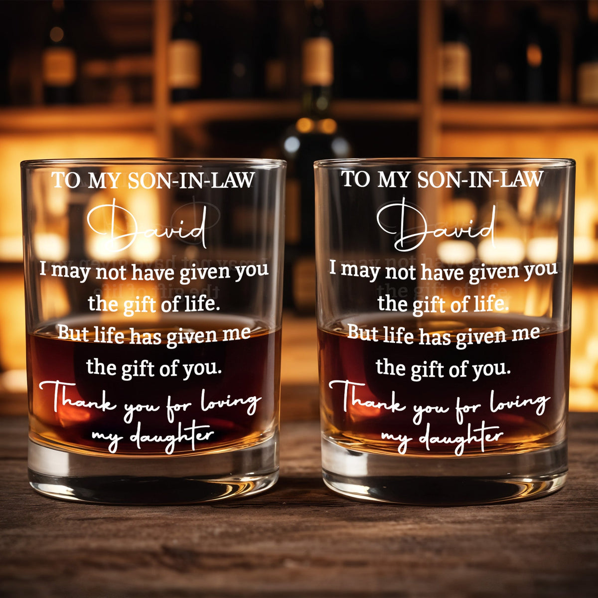 Personalized "To My Son In Law" Whiskey Glass - Custom 11oz Rocks Glass Cup - Birthday, Wedding, Christmas Gift for Son-in-Law - 2
